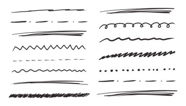 Altı çizili sınır çizgisi çizili el işareti, vurgulu el fırçası. Grunge kıvrımlı bir sembol çiziyor. İşaretleri kontrol et. Vektör illüstrasyonu