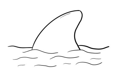 Su dövmeli köpekbalığı yüzgeci çizimi. Basit çizgili siluet yunus ya da su altında köpekbalığı yüzgeci. Antika denizcilik desenli şekil. Vektör illüstrasyonu