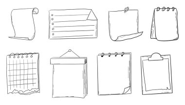 Not sayfası kurşun Jourlal çizimi, elle çizilmiş karalama çıkartmaları ofis listesi kutusu ya da çerçeve. Çizgi roman planlayıcı anımsatıcı, kırtasiye tasarım elemanlarını ayarla. Vektör illüstrasyonu