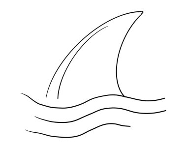 Su dövmeli köpekbalığı yüzgeci çizimi. Basit çizgili siluet yunus ya da su altında köpekbalığı yüzgeci. Antika denizcilik desenli şekil. Vektör illüstrasyonu