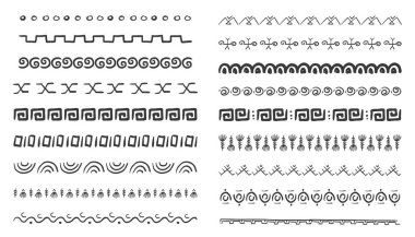 Etnik kabile sınırı, geleneksel el çizimi ayırıcı, karalama ayırıcı. Eski motif çizgisi geometrik fırça, çerçeveler için, tasarım elementi. - Evet. Vektör illüstrasyonu