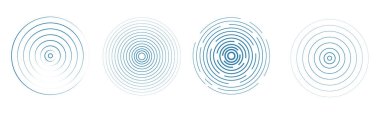 Ses dalgası, radar sinyali hattı. Eşmerkezli yuvarlak daire etkisi, dairesel su halkası. Kontra titreşim taraması ya da müzik. Hedef ekran, tarayıcı girdabı. Vektör illüstrasyonu