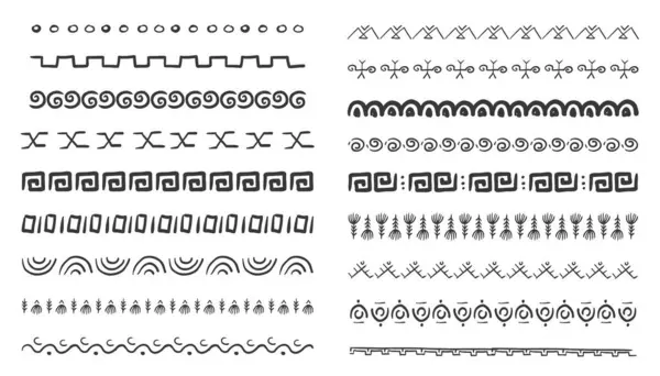 Etnik kabile sınırı, geleneksel el çizimi ayırıcı, karalama ayırıcı. Eski motif çizgisi geometrik fırça, çerçeveler için, tasarım elementi. - Evet. Vektör illüstrasyonu