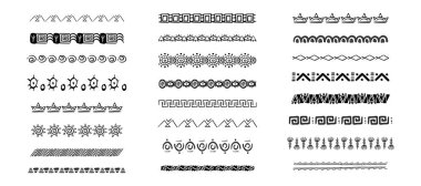 Etnik kabile sınırı, geleneksel el çizimi ayırıcı, karalama ayırıcı. Eski motif çizgisi geometrik fırça, çerçeveler için, tasarım elementi. - Evet. Vektör illüstrasyonu