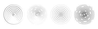 Ses dalgası, radar sinyali hattı. Eşmerkezli yuvarlak daire etkisi, dairesel su halkası. Kontra titreşim taraması ya da müzik. Hedef ekran, tarayıcı girdabı. Vektör illüstrasyonu