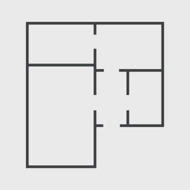 Kat planı basit ikon oda düz daire çizimi, kat planı projesi, sembol. Teknik mimari çizimi. Yapı şekli, kapıları ve pencereleri olan bir düzen. Vektör illüstrasyonu