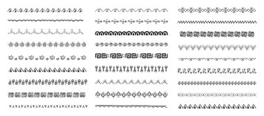 Etnik kabile sınırı, geleneksel el çizimi ayırıcı, karalama ayırıcı. Eski motif çizgisi geometrik fırça, çerçeveler için, tasarım elementi. - Evet. Vektör illüstrasyonu