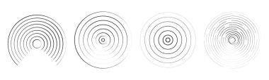 Ses dalgası, radar sinyali hattı. Eşmerkezli yuvarlak daire etkisi, dairesel su halkası. Kontra titreşim taraması ya da müzik. Hedef ekran, tarayıcı girdabı. Vektör illüstrasyonu