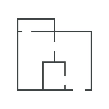 Kat planı basit ikon oda düz daire çizimi, kat planı projesi, sembol. Teknik mimari çizimi. Yapı şekli, kapıları ve pencereleri olan bir düzen. Vektör illüstrasyonu