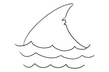 Su dövmeli köpekbalığı yüzgeci çizimi. Basit çizgili siluet yunus ya da su altında köpekbalığı yüzgeci. Antika denizcilik desenli şekil. Vektör illüstrasyonu