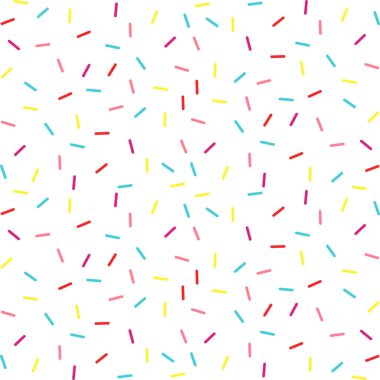 Donut konfeti serpiştirir tatlı şeker arkaplanı. Tatlı tatlı dekorasyonu renkli serpiştirme elementleri. Doğum günü, parti. Vektör illüstrasyonu