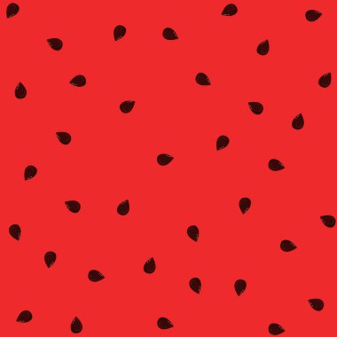 Tohumların içindeki karpuz ve kırmızı arka plan, basit yaz baskısı. Bir dilim meyve, tatlı tatlı retro tasarım. Sulu tropik yaz mevsimi. Vektör illüstrasyonu