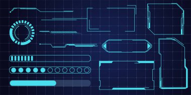 Hud çerçeve fütüristik ui çerçeve, satır soyut arayüz menüsü. Teknoloji siber uzay sınır bilim kurgu tasarım elementi. Modern panel panelini ayarla, gui. Vektör illüstrasyonu