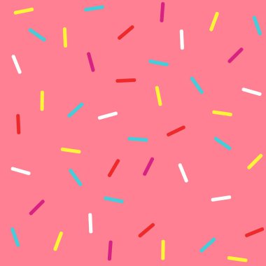 Donut konfeti serpiştirir tatlı şeker arkaplanı. Tatlı tatlı dekorasyonu renkli serpiştirme elementleri. Doğum günü, parti. Vektör illüstrasyonu