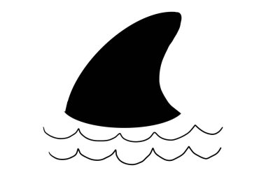 Su dövmeli köpekbalığı yüzgeci çizimi. Basit çizgili siluet yunus ya da su altında köpekbalığı yüzgeci. Antika denizcilik desenli şekil. Vektör illüstrasyonu