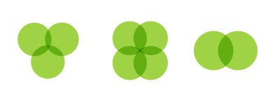 Venn bilgi bölümleri, şablon. Renkli dairesel elementlerle veri tablosu. Birleşik iş şeması, alan. - Evet. Vektör illüstrasyonu