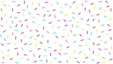 Donut konfeti serpiştirir tatlı şeker arkaplanı. Tatlı tatlı dekorasyonu renkli serpiştirme elementleri. Doğum günü, parti. Vektör illüstrasyonu