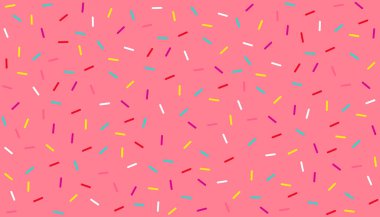 Donut konfeti serpiştirir tatlı şeker arkaplanı. Tatlı tatlı dekorasyonu renkli serpiştirme elementleri. Doğum günü, parti. Vektör illüstrasyonu