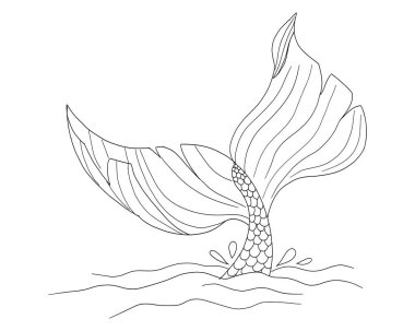 Denizkızı masalı yüzgeci dövmesi çizimi el çizimi. Deniz yaşamı, ölçekli kuyruk, deniz elementleriyle özetlenmiş geometrik zarif vektör. Vektör illüstrasyonu