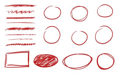 Kırmızı ok işaretli el, yarım yamalak boya fırçası, girdaplı oklar seti, karalama işaretleri veya işaretler. Grunge vuruşu. Önemli bir işaret. - Evet. Vektör illüstrasyonu