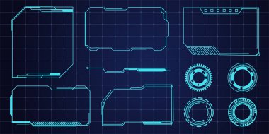 Hud çerçeve fütüristik ui çerçeve, satır soyut arayüz menüsü. Teknoloji siber uzay sınır bilim kurgu tasarım elementi. Modern panel panelini ayarla, gui. Vektör illüstrasyonu
