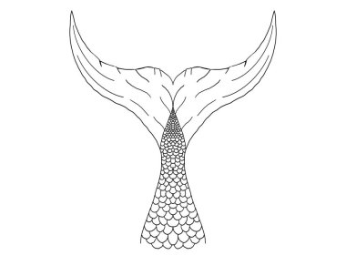 El çizimi deniz kızı kuyruğu çizimi, dalga çizgileri ve fantezi öğeleri. Denizden esinlenilmiş, kadınsı ya da mitolojik vektör projeleri için dövmeli siyah ana hatlar. Vektör illüstrasyonu