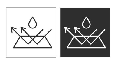 Su geçirmez ikon su koruması, yüzeyin sıvıdan korunması. Hat oku ve su damlası. Hava koruma sembolü. Yağmura dayanıklı malzeme. Basit bir direniş savunması. Vektör illüstrasyonu