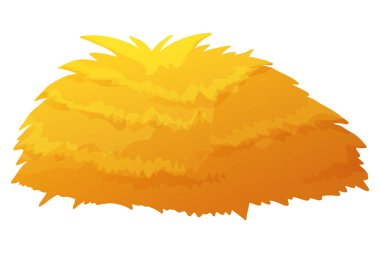 Düz saman ve saman yığınları. Çiftlik demetleri, sarı sazlar, çizgi film balyaları ve kuru yem yığınları. Kırsal mahsul, sonbahar yemi ve çayır elementleri. Vektör klipsi. Vektör illüstrasyonu