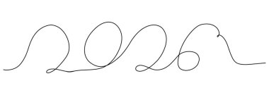 Yeni yıl 2026, çizim el çizimi. Sürekli doğrusal çizim. Dekorasyon. Vektör illüstrasyonu