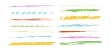 Boya kalemi altı çizili, kalem dalgalı ve tebeşirsiz el fırçası dokusu olan çocuk. Grunge sınırını ince ve kalın çizgilerle karala. Doodle işareti. Vektör illüstrasyonu