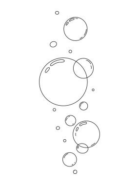Köpüklü köpüklü karalama el çizimi. Şampuan köpükleri, şampanya gazı, doğrusal. Su topları. Parıltı. Vektör illüstrasyonu