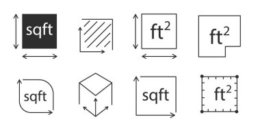 Kare alan ölçü çizgisi simgesi. Metre kare fit büyüklüğünde, uzay uzunluğu sembolü. Miktar alanı, m2 ölçüm alanı. - Evet. Vektör illüstrasyonu