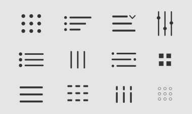 Web sitesi navigasyon düğmesi ayarlandı. Hamburger menü çizgisi simgesi Hamburger arayüz menüsü basit çizgi, minimal ui açılır burger. Şablon gezinme indirme düğmesi web sembolü. Arayüz tasarım elemanı. Vektör
