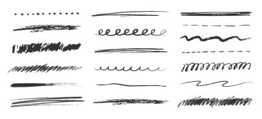 Boya kalemi altı çizili, kalem dalgalı ve tebeşirsiz el fırçası dokusu olan çocuk. Grunge sınırını ince ve kalın çizgilerle karala. Doodle işareti. Vektör illüstrasyonu