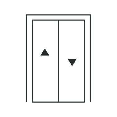 Asansör simgesi kaldırma, lobi tabelası, basit bir sembol. Yolcu asansörü, sürgülü kapı. - Evet. Vektör illüstrasyonu