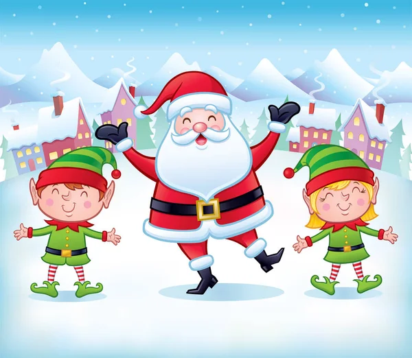 Joyeux Sourire Père Noël Personnage Debout Côté Garçons Filles Elfes — Photo