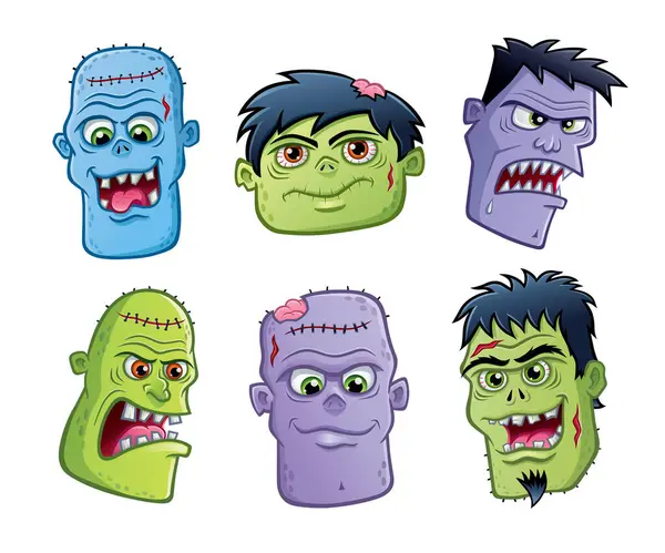 Cartoon Illustrations Six Scary Monster Faces Halloween — Stock Photo, Image
