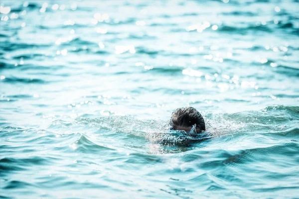Hoofd Van Een Man Die Zee Zwemt Minimalistisch Plot — Stockfoto