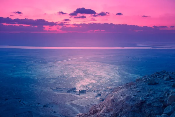 Bella Alba Nel Deserto Giudaico Vista Masada Israele — Foto Stock