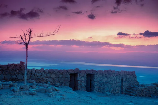Восход Солнца Над Мертвом Морем Вид Крепости Масада Израиль — стоковое фото