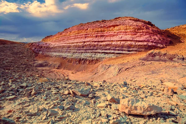 Górski Krajobraz Pustyni Kolorowa Góra Piaskowca Parku Narodowym Krater Ramon — Zdjęcie stockowe