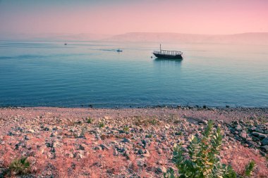 Beautiful Sea of Galilee in the morning. Time before sunrise clipart