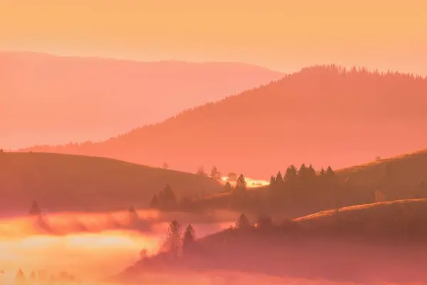 Fantastic View Tops Mountain Ridge Morning Trendy Calm Orange Color — Stock Photo, Image