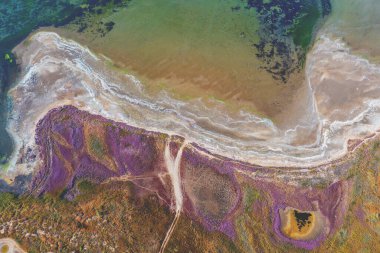 Nehir kıyısının en üst manzarası. Kara dokusu. Soyut doğa arkaplanı