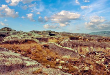 Antika mağara kentinde panoramik manzara Uplistsikhe, Georgia, Avrupa