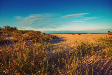 Sonbahar günbatımında akşam deniz manzarası