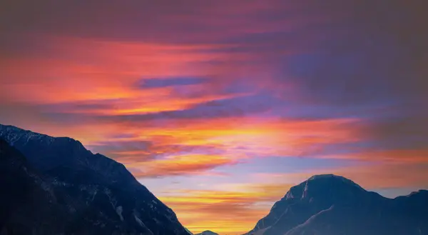 Beautiful Mountains Sunset Sky Silhouette Mountains Peaks Sunset — Stock Photo, Image