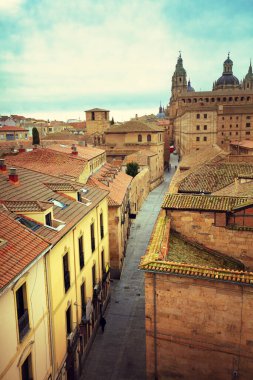 Palacio de Monterrey 'den Compania caddesine. Arka planda Salamanca Katedrali 'nin kubbeleri