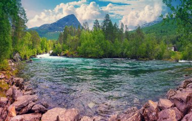 Beautiful mountain river Valdola. Cascade mountain stream with rapids. Gudbrandsjuvet Nature Park. Norway clipart