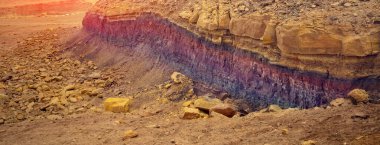 Mountain landscape, desert. Colorful sandstone. National Park Makhtesh Ramon Crater in Negev desert, Israel. Horizontal banner clipart